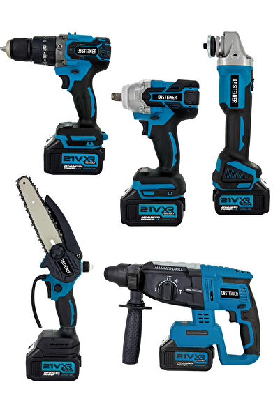 STEİNER Kömürsüz Motor 21 V 3 Akülü Şarjlı Vidalama Kırıcı Delici Bijon Sökme Dal Budama Spiral Taşlama Set