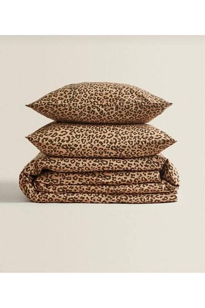 Belsina Home Siberian Leopard Pattern Oversized Fitted Sheet Set + 2 Covered Pillow Cases