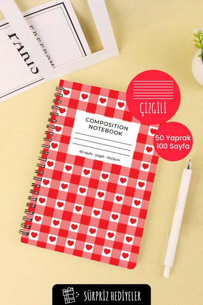 Anime Marketi دفتر مدرسي على شكل حلزوني مقاس A5 بتصميم أنماط قلب 50 ورقة و100...