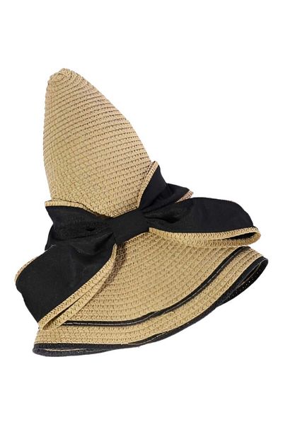 Trenderrs Women's Wavy Wide Brim Bow Summer Organic Straw Hat