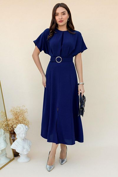 Sorridi Flounce Skirt, Front Slit, Belted Maxi Dress