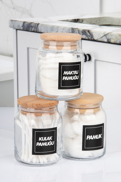 naturelove Set de 3 recipiente din lemn pentru bumbac de urechi, bumbac de ma...