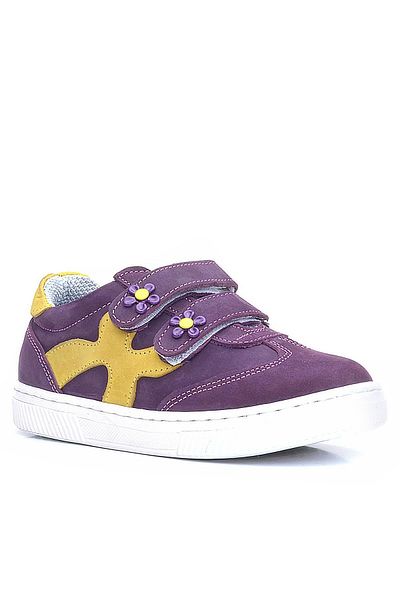 Rakerplus Genuine Leather Purple Yellow Velcro Flower Detailed Girls' Casual Shoes