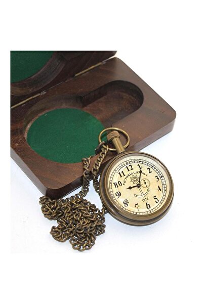 fermershop ساعة سلسلة نحاسية مع صندوق خشبي