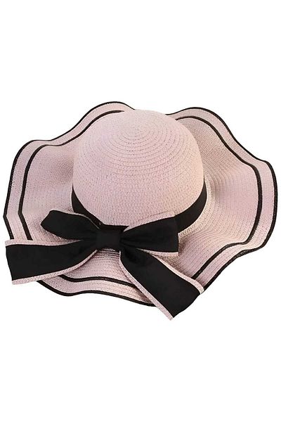 Trenderrs Women's Wavy Wide Brim Bow Summer Organic Straw Hat
