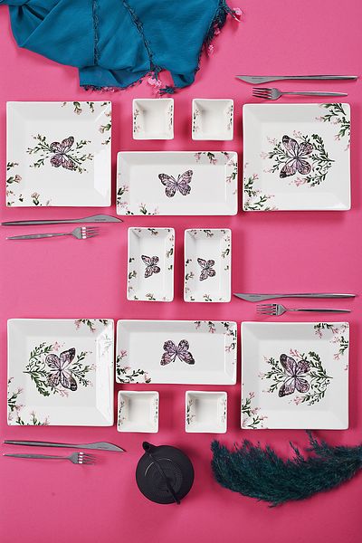 Piatti Naturali 12-Piece 4-Person Butterfly Breakfast Set Handmade Breakfast Presentation Set Serving Plates