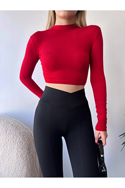 Loomora Kadın Siyah Sırt Dekolteli Uzun Kol Crop Bluz