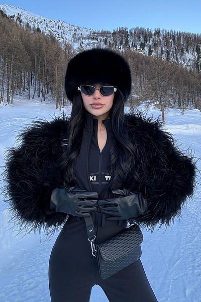 Mağazam Online Premium Russian Heart Hat |   Faux Fur Plush Winter Women's Cap with Feather Adjustable, Black Toscana