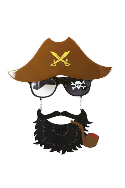 ReilaParty Jack Sparrow Themed Sailor Pirate Party Glasses with Brown Hat and Black Beard Pipe