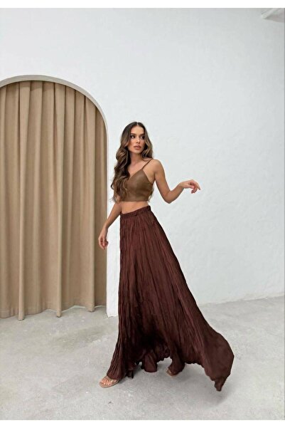 Genel Markalar Kadın Saten Kumaş Pliseli Etek