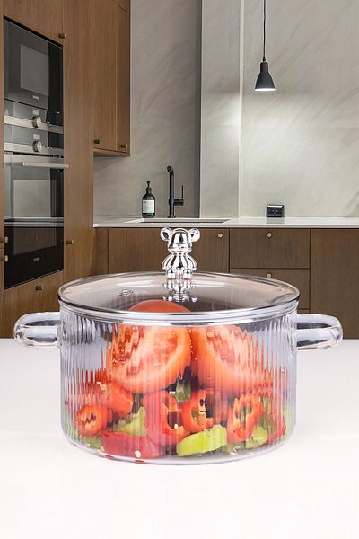 naturelove 1.5 Liter Borosilicate Heat Resistant Pinterest Style Glass Pot Saucepan Kitchen Cooking