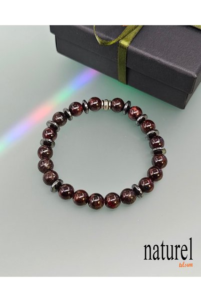 Naturel Tılsım Garnet (LAL) 8mm Doğal Taş Unisex Bileklik