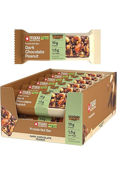Maxi Nutrition Vegan Dark Chocolate Peanut Protein Nut Bar |Box Of 12 Pcs