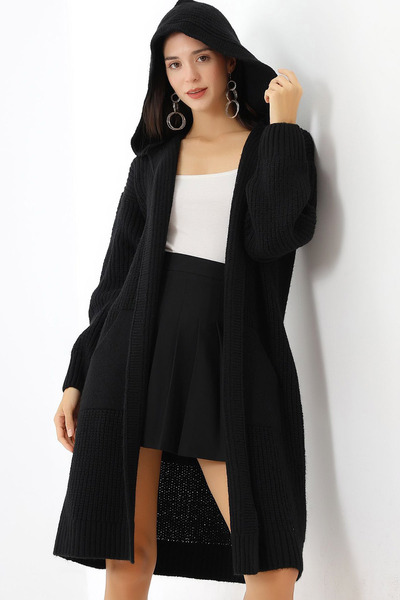 MissKybele Uzun Düşük Omuzlu Kol Kapamasız Kapüşonlu İki Cepli Tarz Diz Altı ...