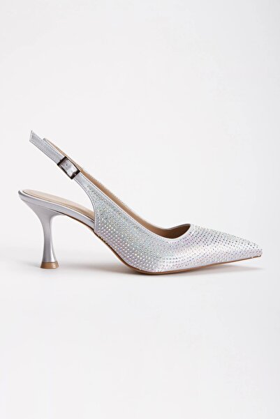GULT Жіночі вечірні туфлі з закритим носком та відкритим задником, сріблясті