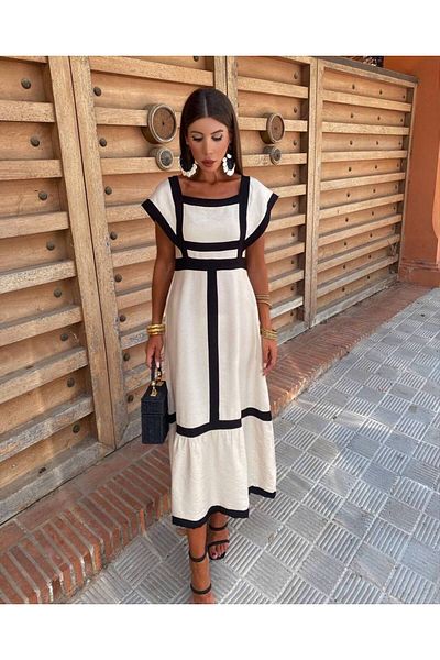 Pulli Collection Linen Fabric Gipe Detailed Garnish Dress