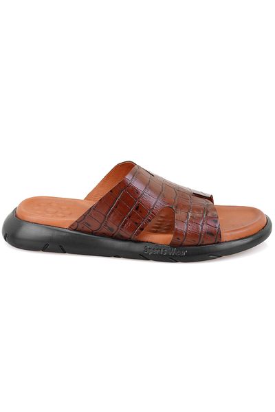 Desa Fabiola Tan Men's Crocodile Printed Leather Slippers