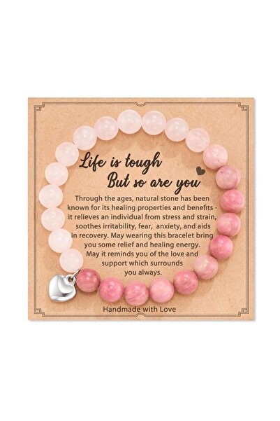 Choice سوار من خرز الزيبرا الوردي للنساء من حجر الرودونيت الوردي هدية لابنتهم...