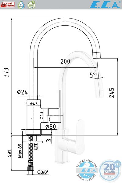 Eca E.C.A Nita Kitchen Faucet Countertop Sink Faucet 102118080