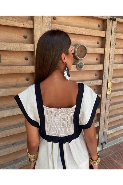 Pulli Collection Linen Fabric Gipe Detailed Garnish Dress