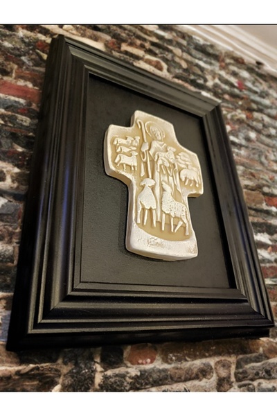 Lemonade Concept Hazreti İsa ve Kuzular Kabartmalı Taş Çerçeveli Rölyef Duvar Tablosu