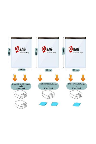 ÜLBAG Set de 3 saci de vid Jumbo de dimensiuni mari - pilota, haine, cuvertură de pat