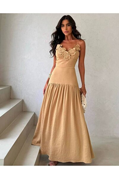 Pulli Collection Linen Fabric Floral Embroidered Designer Dress