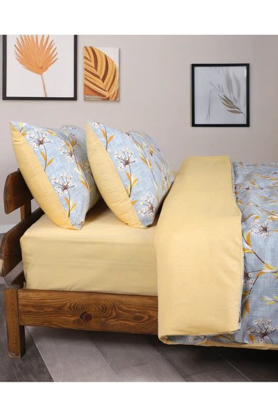 Sares Home Floral Yellow Lavender Pattern Single Duvet Cover Set Double Sided Use Bed Sheet Plain Yellow Color