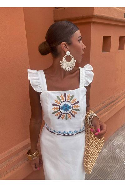 Pulli Collection Linen Fabric Embroidery Embroidered Skirt Blouse Set