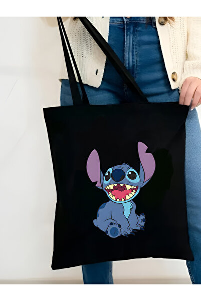 Cemira Stitch Siyah Kanvas Tote Bag Bez Çanta, Pinterest Çanta, Kitap Çantası