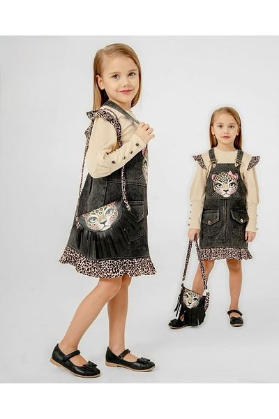 sealy kids Rochie pentru fetiță cu nasturi Badi cu imprimeu leopard și geantă din denim