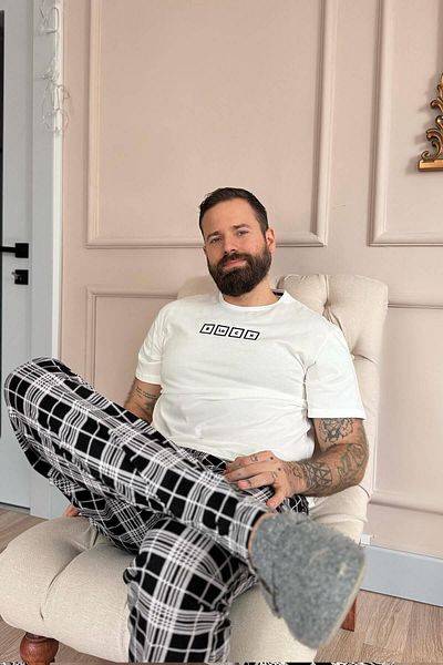 Pijamaevi Σετ ανδρικές πιτζάμες με κοντομάνικο εκρού μαύρο