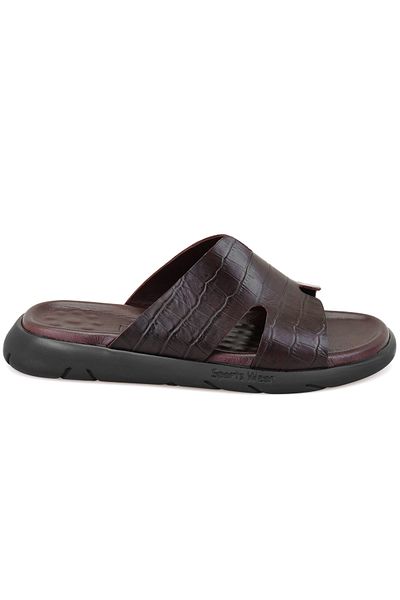 Desa Fabiola Brown Men's Crocodile Printed Leather Slippers