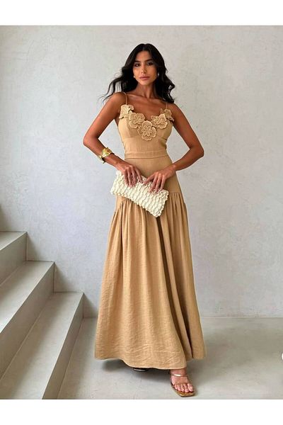 Pulli Collection Linen Fabric Floral Embroidered Designer Dress