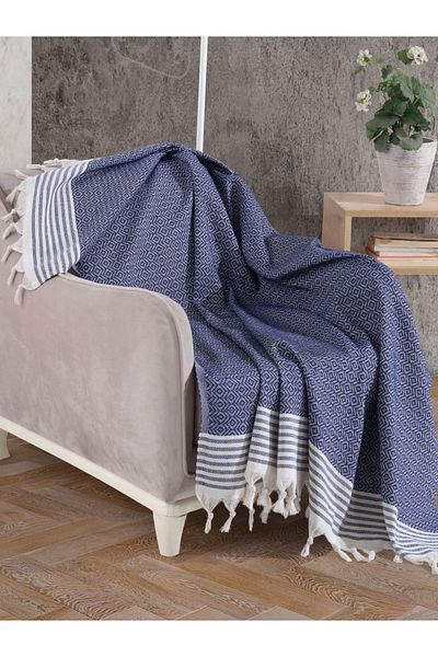 Lux Touch Καρέκλα μονό καναπέ Navy Blue Bergama - Κάλυμμα καναπέ-κρεβάτι με φουντωτό κρεβάτι 150x180 cm