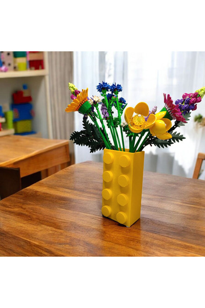 Maflen Renkli Blok Brick Özel Tasarım Modern Dekoratif Vazo Sarı (ÇİÇEK DAHİL...