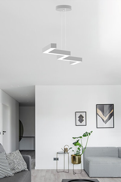 Hegza Lighting Zigzag ( Gri Kasa, Beyaz Işık ) Ledli Modern Led Avize, Salon, Mutfak, Oturma Yatak Odası, Sarkıt