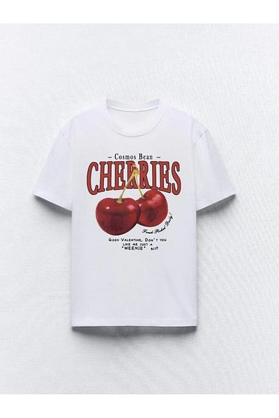Let's Wear Μαύρο γυναικείο μπλουζάκι με στάμπα Cherry Written Cherry Design