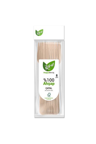 MATMEL Roll-Up Return to Nature Wooden Forks Set of 8
