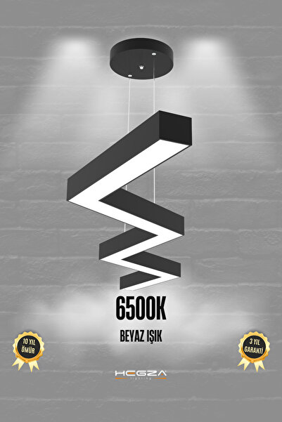 Hegza Lighting Zigzag ( Siyah Kasa, Beyaz Işık ) Ledli Modern Led Avize, Salon, Mutfak, Oturma Yatak Odası, Sarkıt