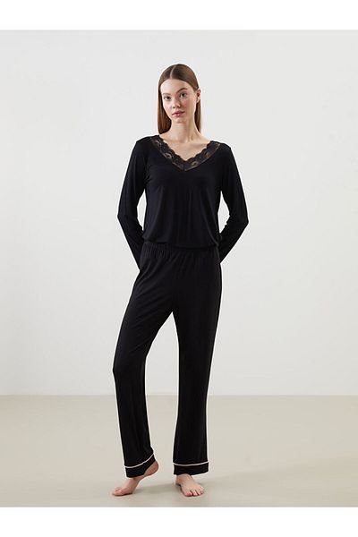 LC Waikiki Lcw Dream Black Elastic Waist Women's Pajama Bottom
