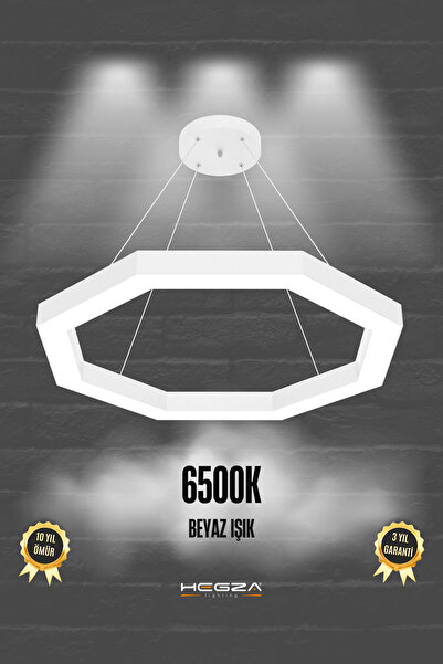 Hegza Lighting Octagon ( Beyaz Kasa, Beyaz Işık ) Ledli Modern Led Avize, Sal...