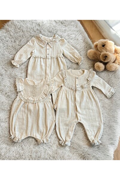 Mymio Kız Bebek Yazlık Kaliteli Müslin Tulum| Kız Bebek Müslin| Yeni Doğan Hediyesi