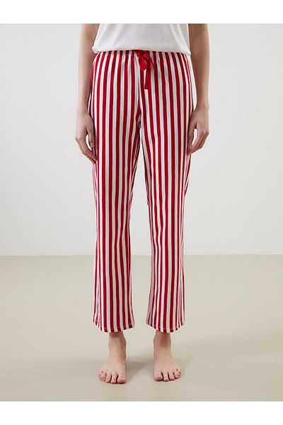 LC Waikiki Lcw Young Red Elastic Waist Striped Women's Pajama Bottoms