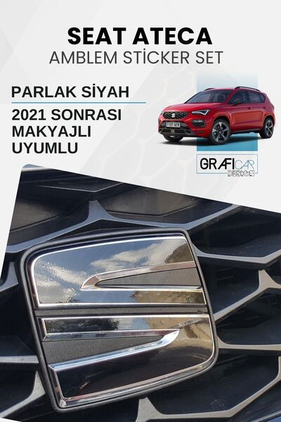 GRAFİCAR Seat Ateca Amblem Kaplama Sticker Set - PARLAK SİYAH / 2021 SONRASI ...