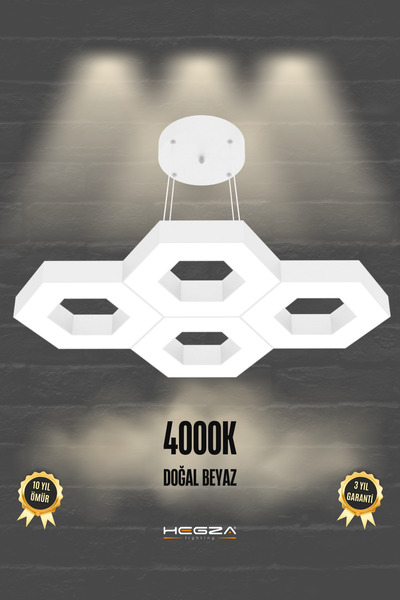 Hegza Lighting Stella ( Beyaz Kasa, Doğal Beyaz Işık ) Modern Led Avize, Salo...