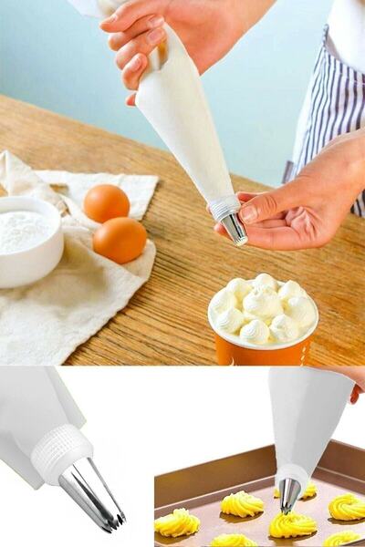 Kitchen Beauty Krema Sıkma Torbası Seti 10 Parça Pasta Krema Kek Süsleme Torbası Paslanmaz Çelik Uçlu