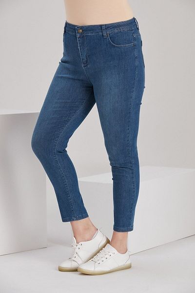 RMG Plus Size Women's Blue Skinny Jeans - Button Detailed