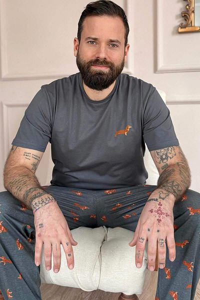 Pijamaevi Geräuchertes, kurzärmliges Herren-Pyjama-Set mit Dasch-Aufdruck