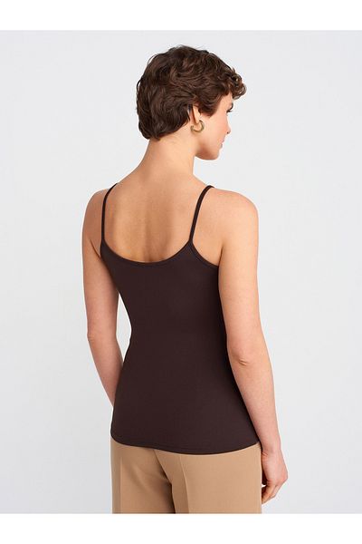 Dilvin 20901 Thin Strap Polyamide Top-Dark Brown